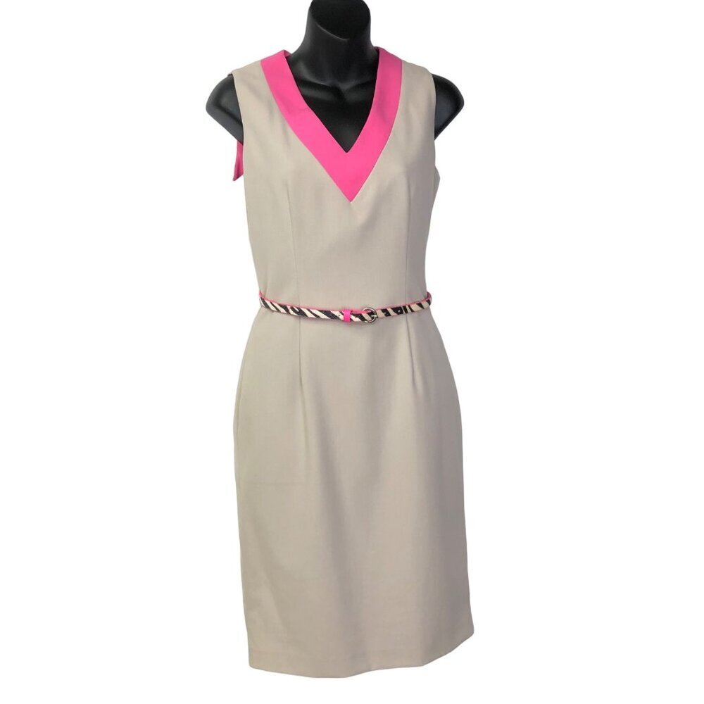 CALVIN KLEIN BELTED SLEEVELESS V-NECK SHEATH DRESS SIZE 2